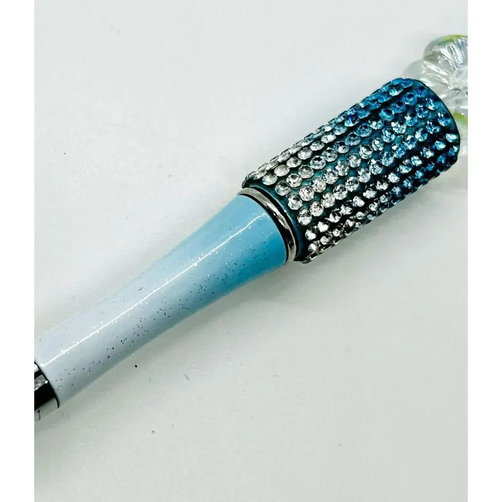 Unique Handmade Blue Ombre Iridescent Crystals Beaded Pen